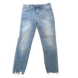 Madewell Women's 10" High-Rise Jeggings Size 26p Blue Distressed Hem
